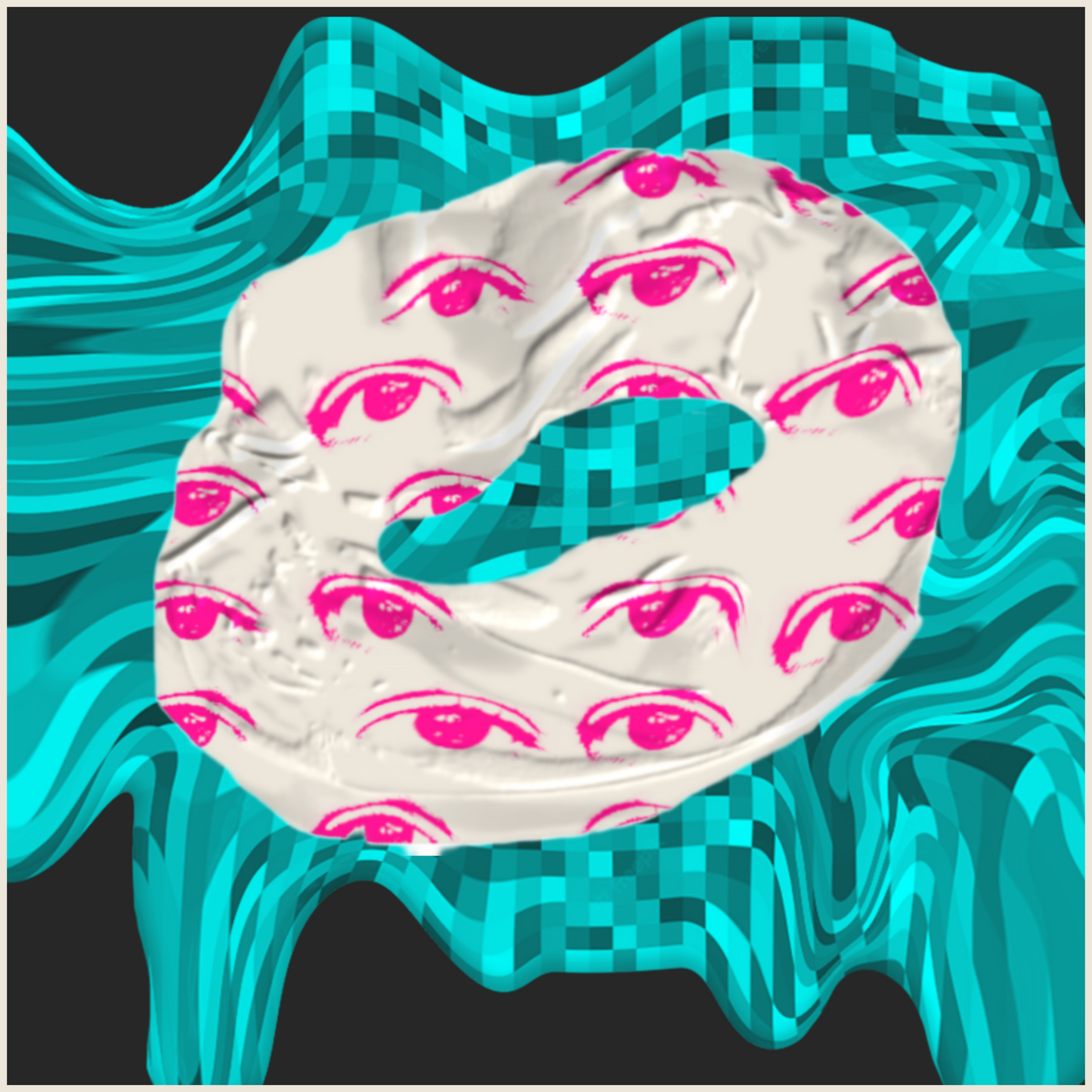 Snood with an adversarial fashion pattern designed to protect your privacy from AI facial recognition cameras