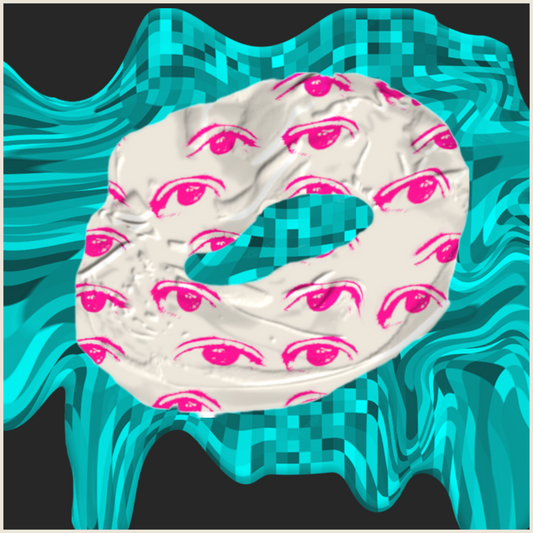 Snood with an adversarial fashion pattern designed to protect your privacy from AI facial recognition cameras